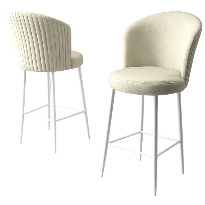 Hanah Home Taburetes de Bar Crema y Blanco - Juego de 2 uds - Metal, Babyface, Espuma DNS - Ancho 46cm, Alto 102cm, Prof. 40cm